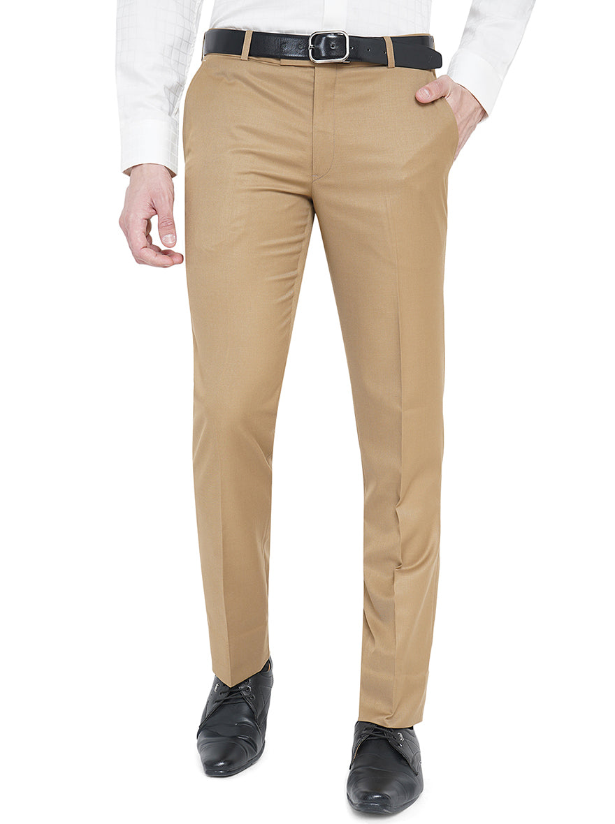 Khaki Solid Slim Fit Formal Trouser | Metal