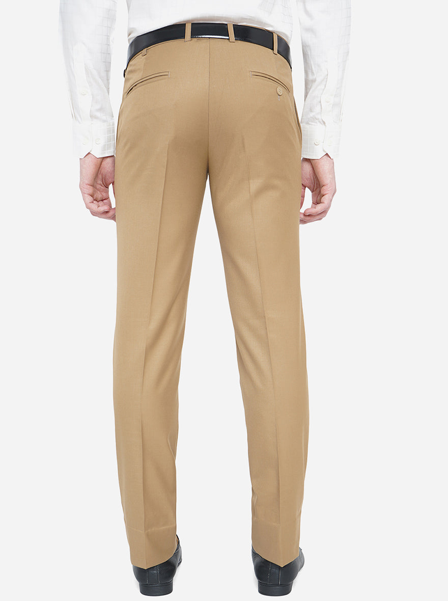 Khaki Solid Slim Fit Formal Trouser | Metal