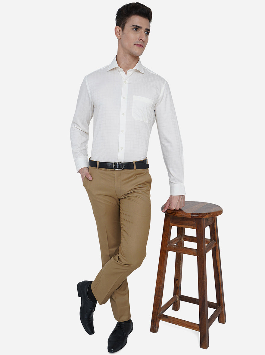 Khaki Solid Slim Fit Formal Trouser | Metal
