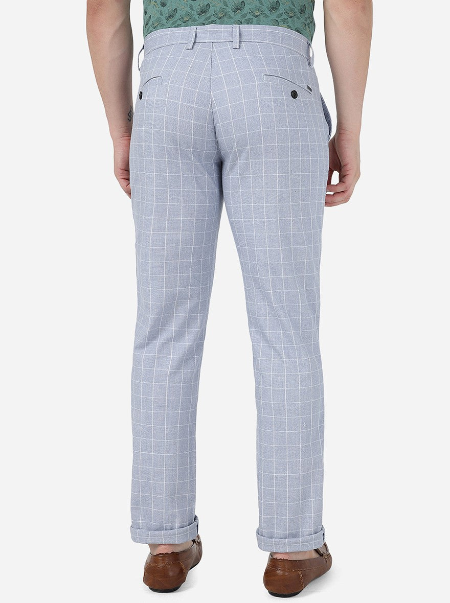 Grey Checked Uno Fit Casual Trouser | JadeBlue