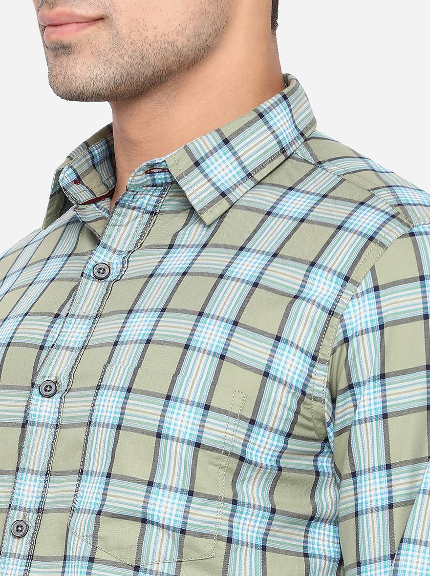 Sea Blue Checked Slim Fit Semi Casual Shirt | JadeBlue