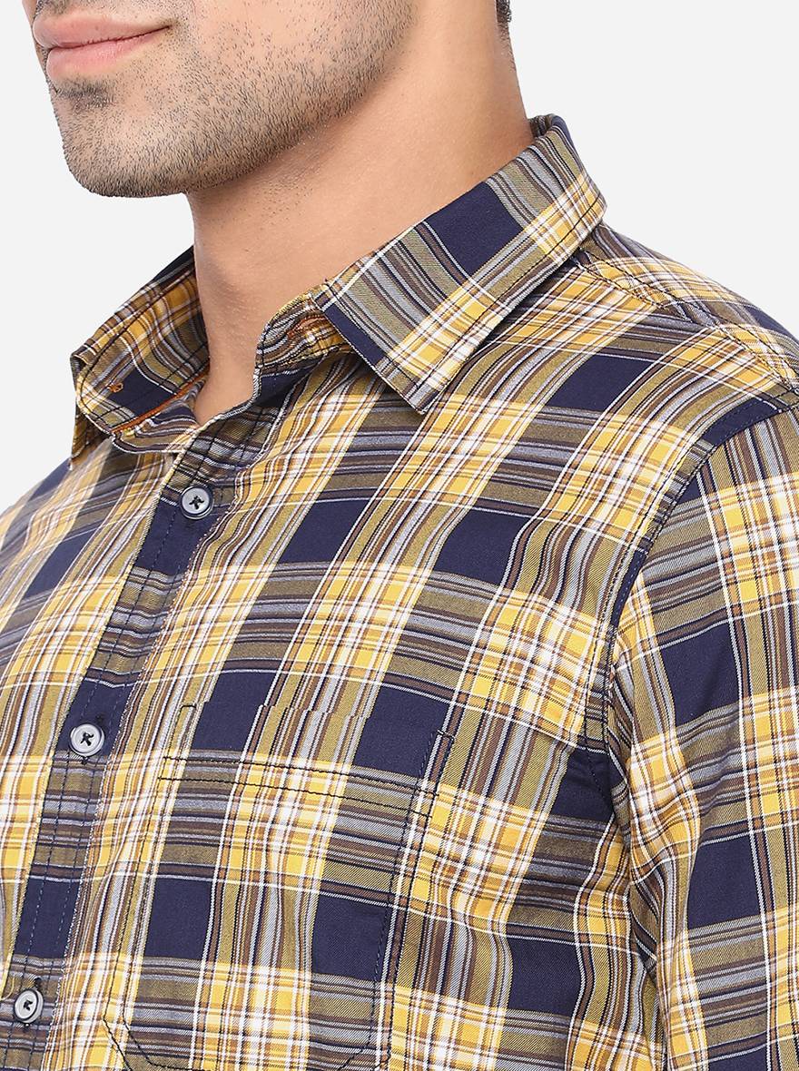 Mellow Yellow Checked Slim Fit Semi Casual Shirt | JadeBlue