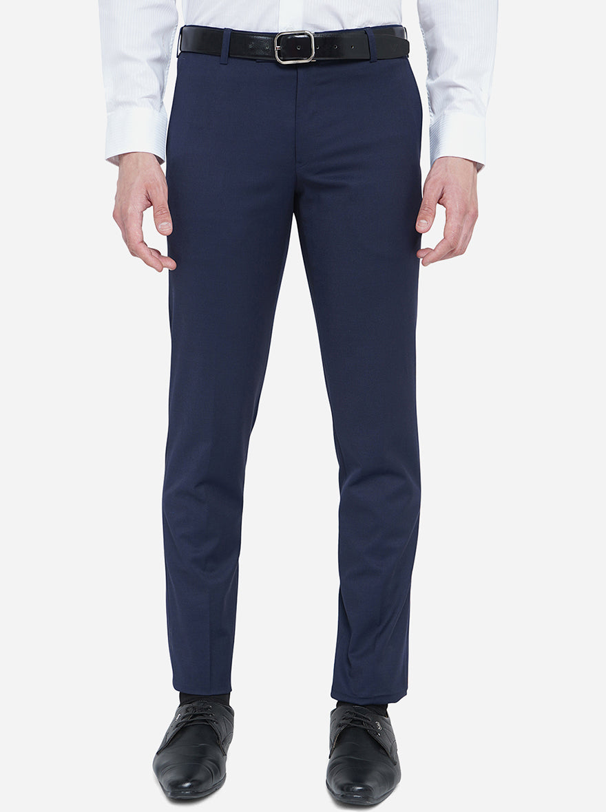 Navy Blue Solid Super Slim Fit Formal Trouser | JadeBlue Youth