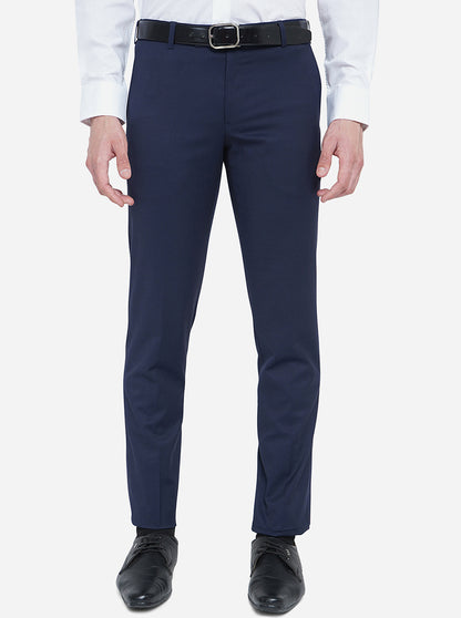 Navy Blue Solid Super Slim Fit Formal Trouser | JadeBlue Youth
