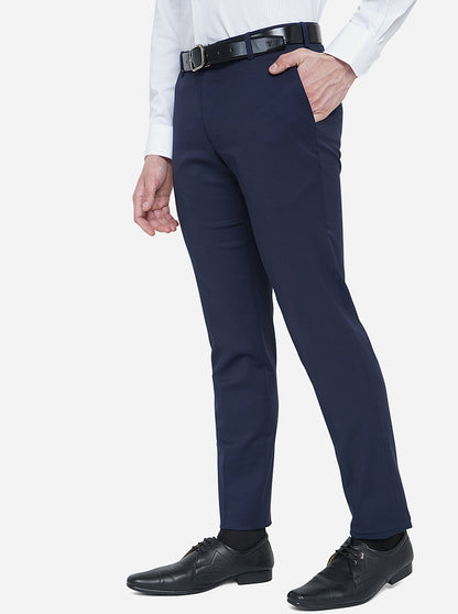Navy Blue Solid Super Slim Fit Formal Trouser | JadeBlue Youth