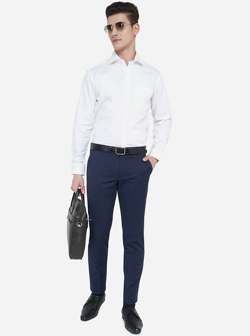 Navy Blue Solid Super Slim Fit Formal Trouser | JadeBlue Youth