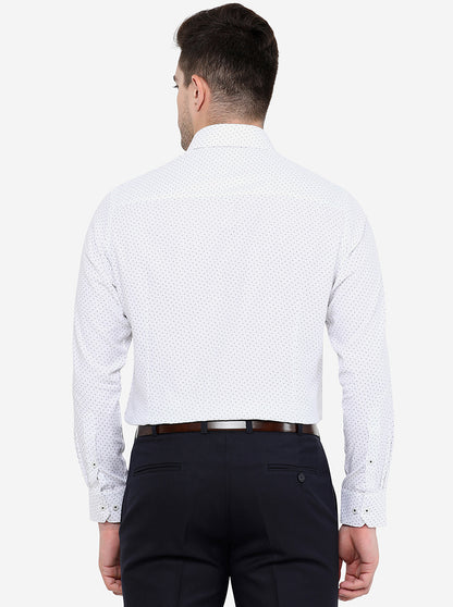White & Blue Printed Slim Fit Formal Shirt | Greenfibre