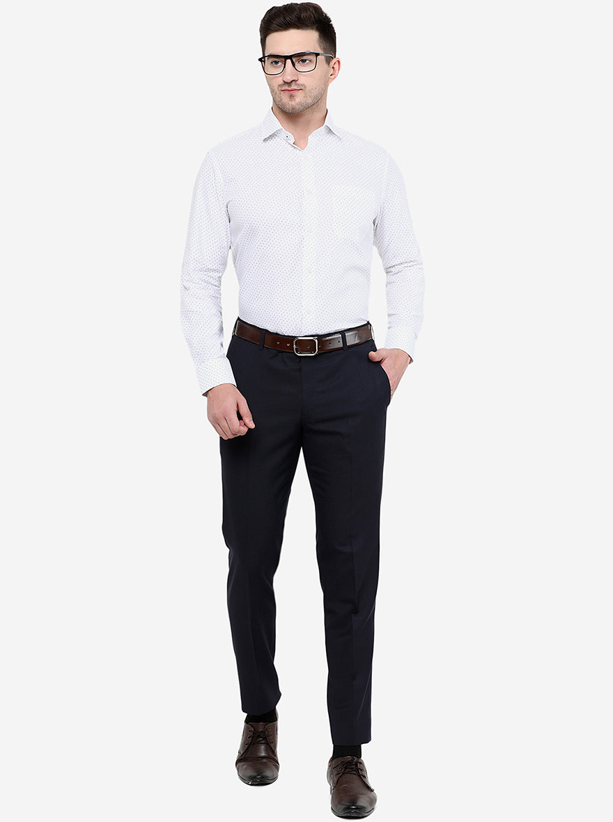 White & Blue Printed Slim Fit Formal Shirt | Greenfibre