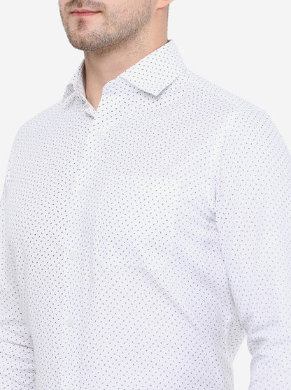 White & Blue Printed Slim Fit Formal Shirt | Greenfibre