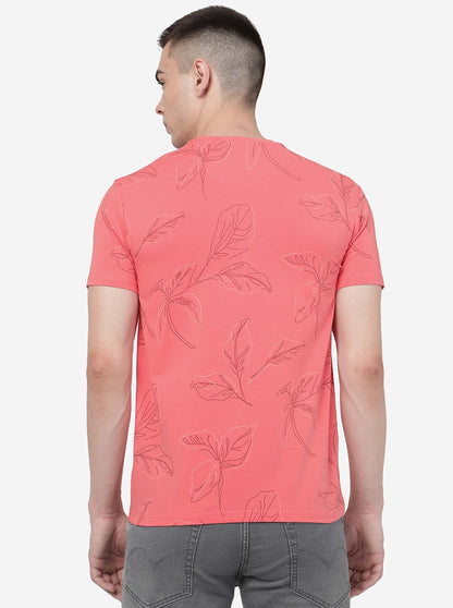 Coral Pink Printed Slim Fit T-Shirt | JadeBlue
