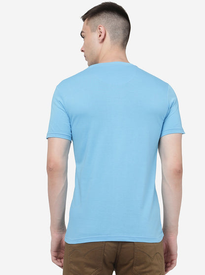 Light Blue Printed Slim Fit T-Shirt | Greenfibre