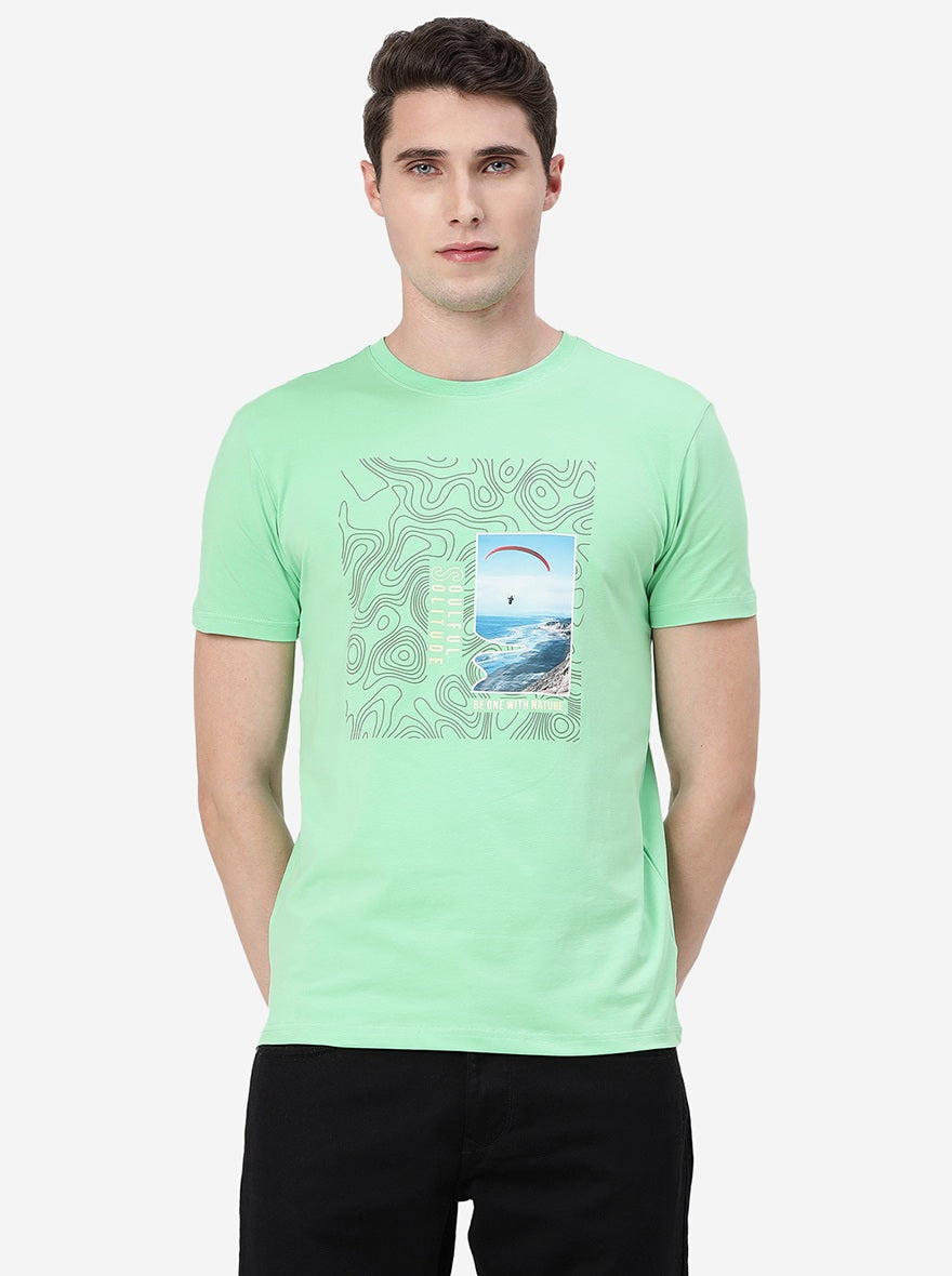 Irish Green Printed Slim Fit T-Shirt | JadeBlue