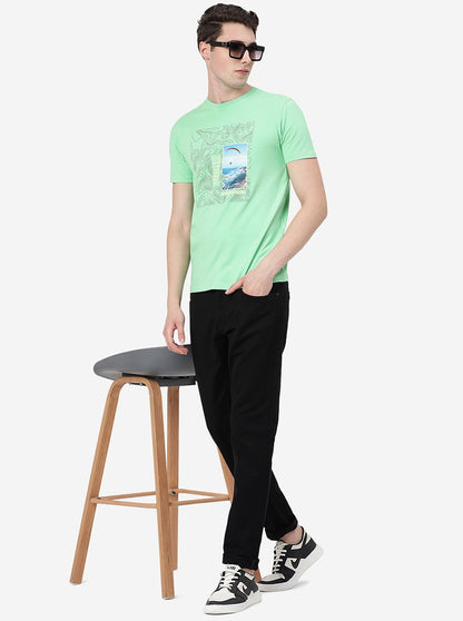 Irish Green Printed Slim Fit T-Shirt | JadeBlue