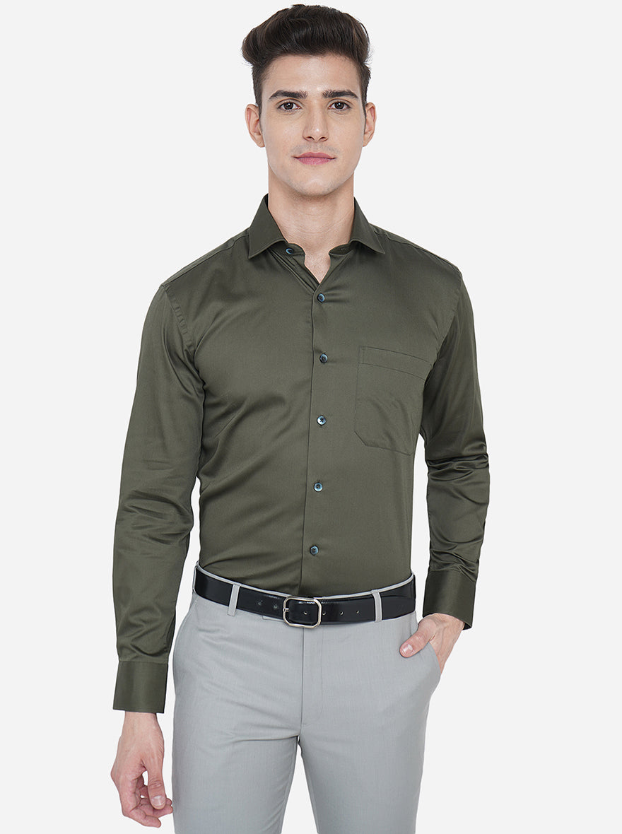 Emerald Green Solid Slim Fit Formal Shirt | Metal