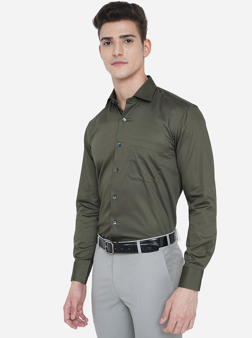 Emerald Green Solid Slim Fit Formal Shirt | Metal