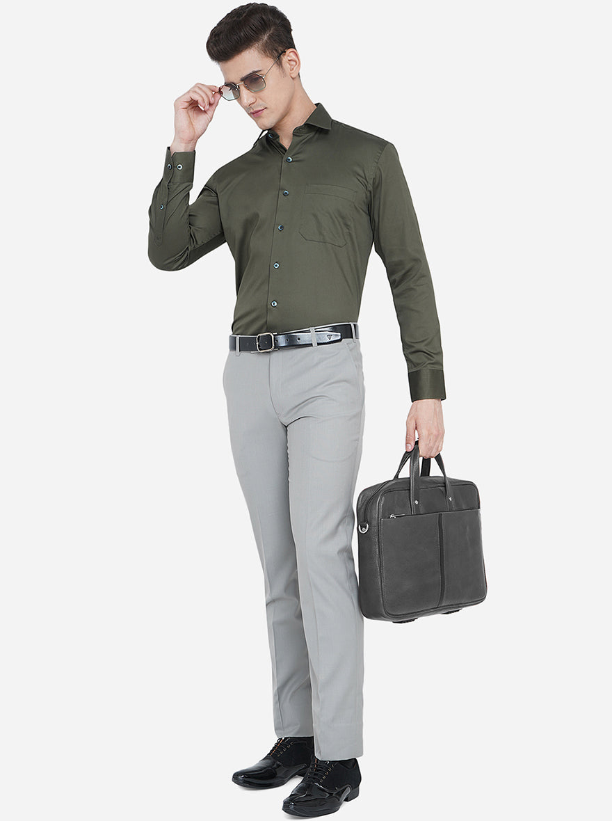 Emerald Green Solid Slim Fit Formal Shirt | Metal