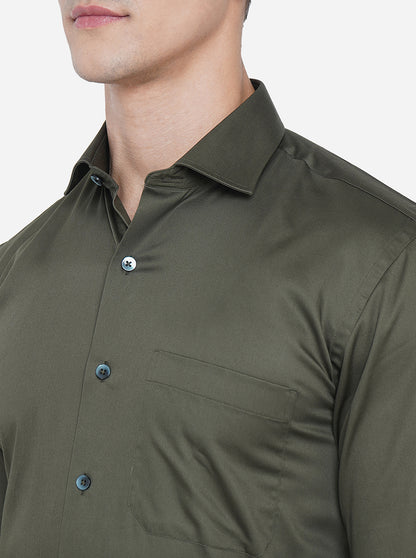 Emerald Green Solid Slim Fit Formal Shirt | Metal