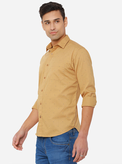 Taffy Yellow Printed Slim Fit Casual Shirt | Greenfibre