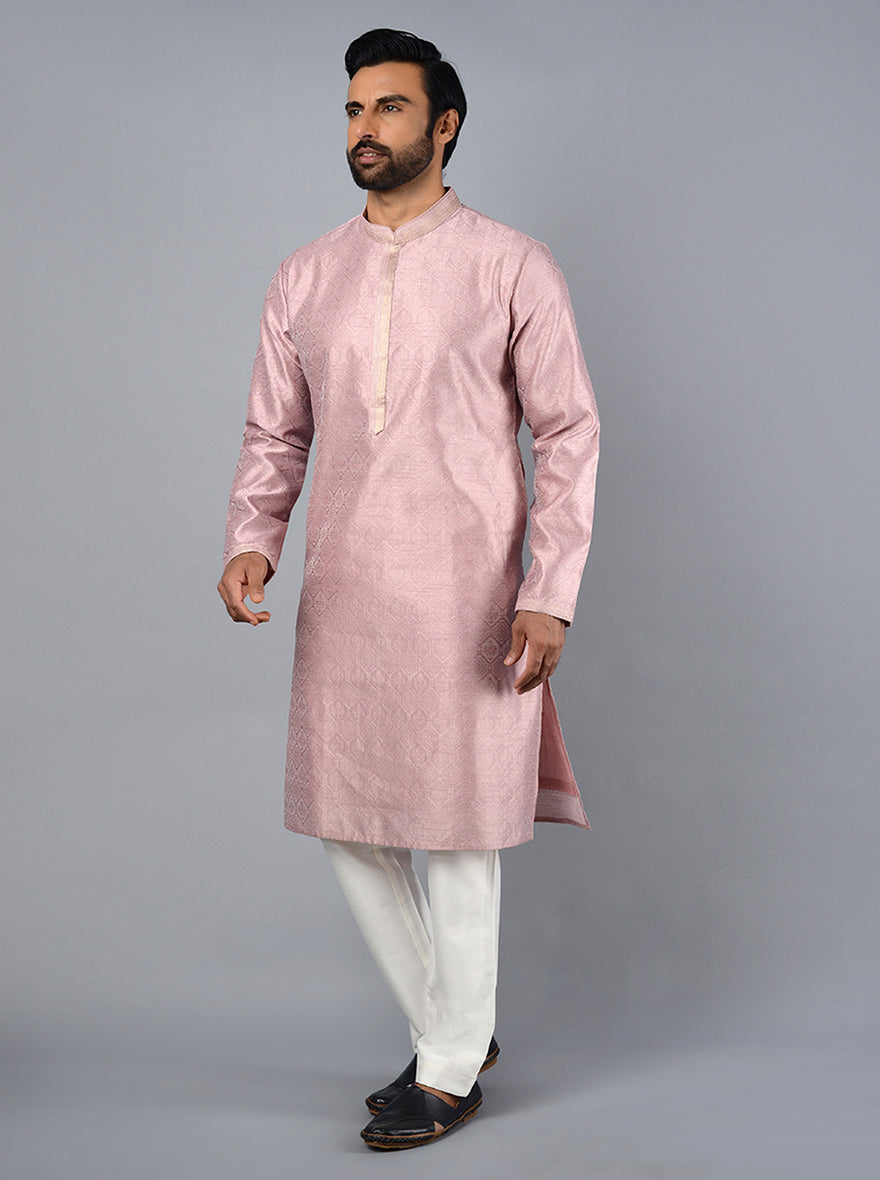Onion Pink Self Design Regular Fit Kurta Set | Azania