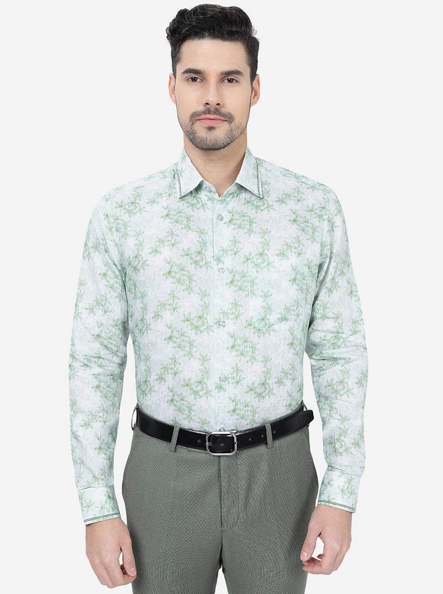 Pista Green Printed Slim Fit Party Wear Shirt | JB Studio