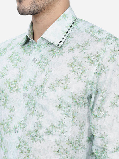 Pista Green Printed Slim Fit Party Wear Shirt | JB Studio