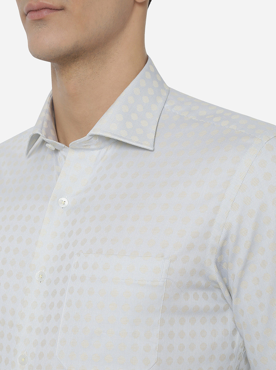 Light Blue & Yellow Printed Slim Fit Formal Shirt | Metal