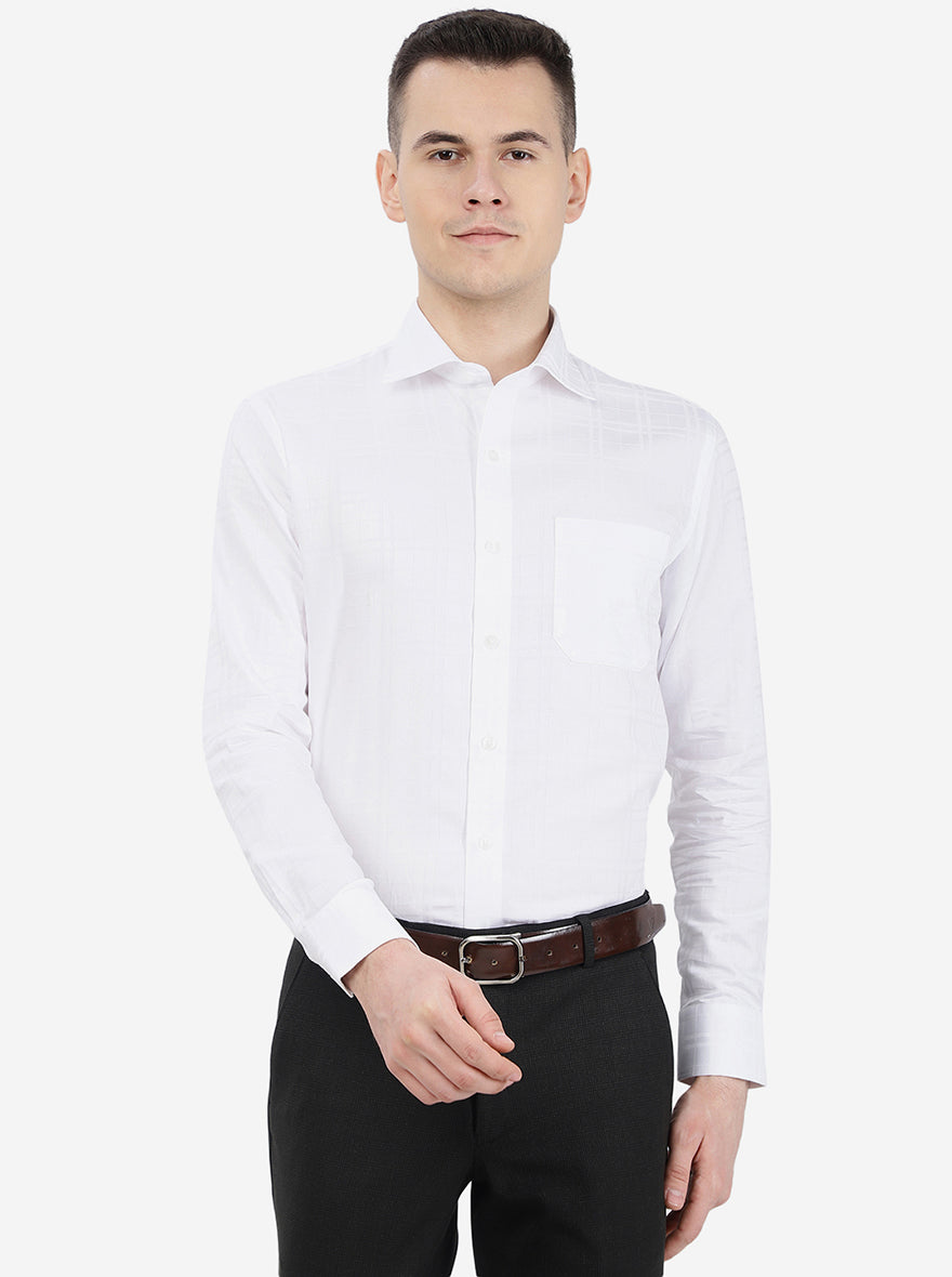White Checked Slim Fit Formal Shirt | Metal