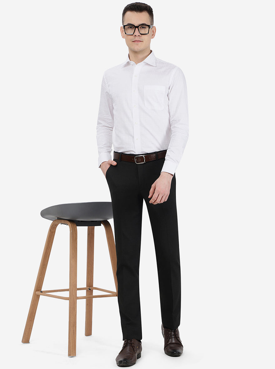 White Checked Slim Fit Formal Shirt | Metal