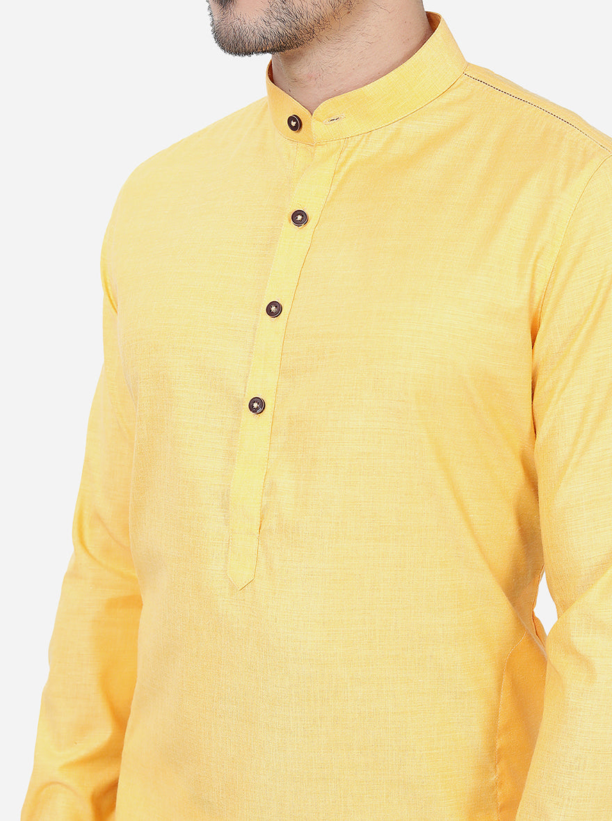 Yellow Self Textured Regular Fit Modi Kurta | JadeBlue