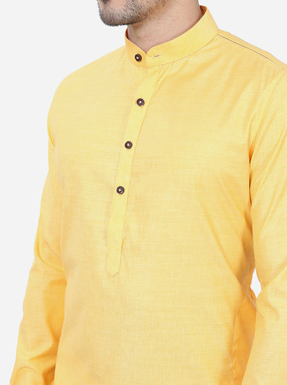 Yellow Self Textured Regular Fit Modi Kurta | JadeBlue