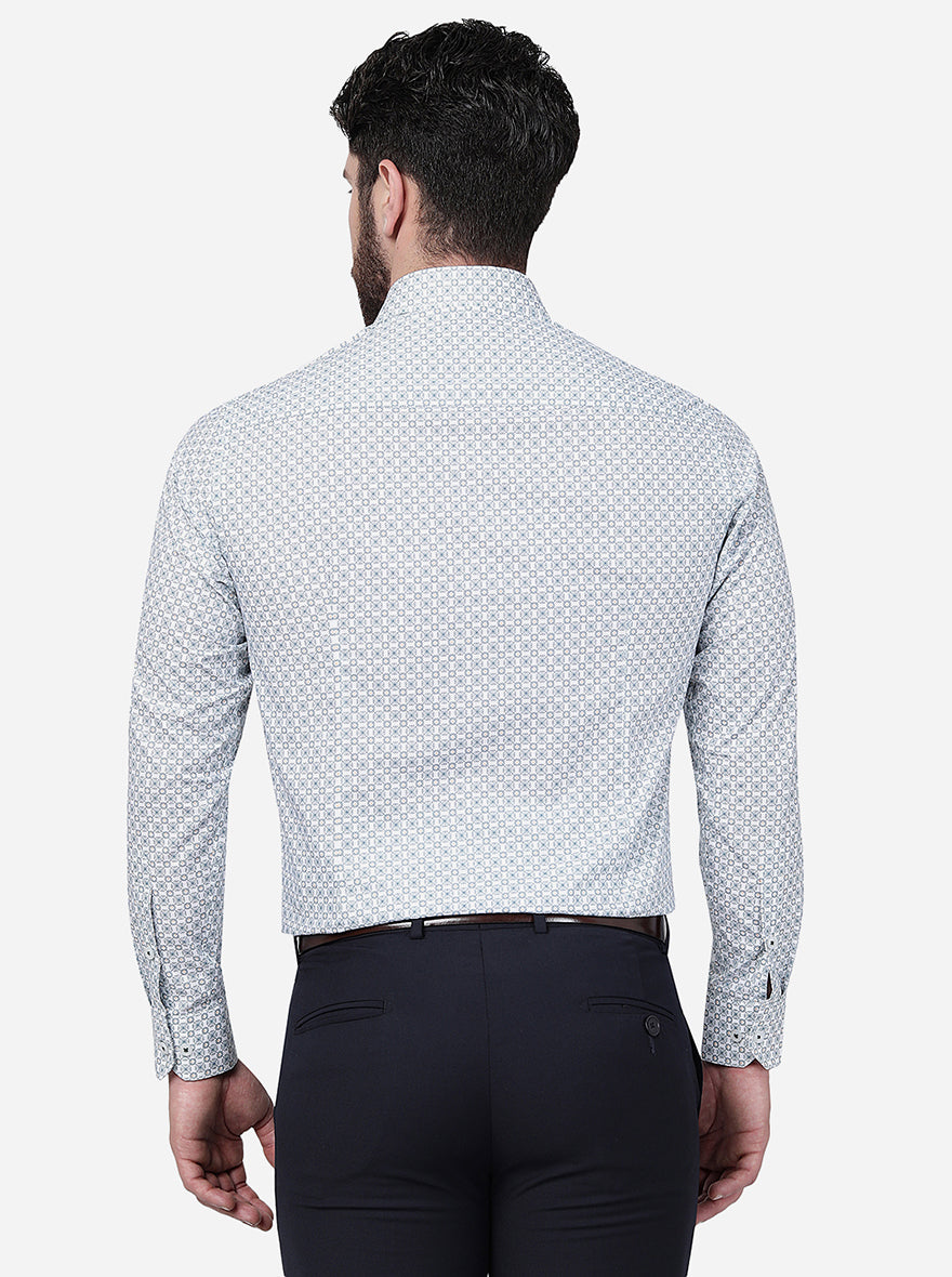 White & Green Printed Slim Fit Formal Shirt | Greenfibre