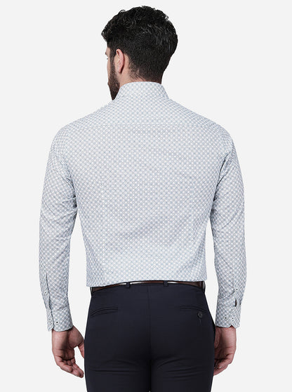 White & Green Printed Slim Fit Formal Shirt | Greenfibre