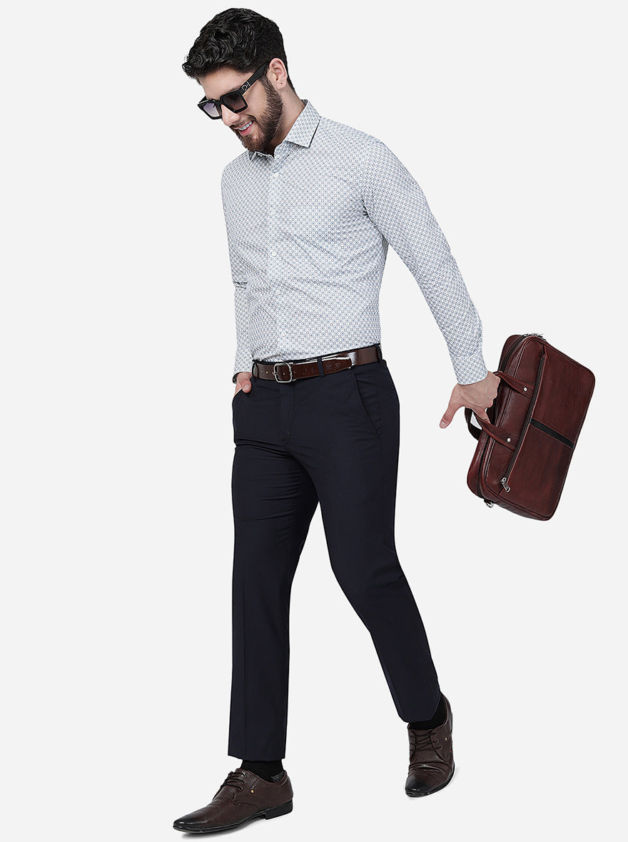 White & Green Printed Slim Fit Formal Shirt | Greenfibre