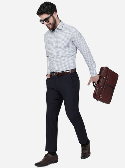 White & Green Printed Slim Fit Formal Shirt | Greenfibre