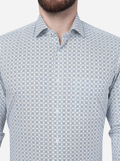 White & Green Printed Slim Fit Formal Shirt | Greenfibre
