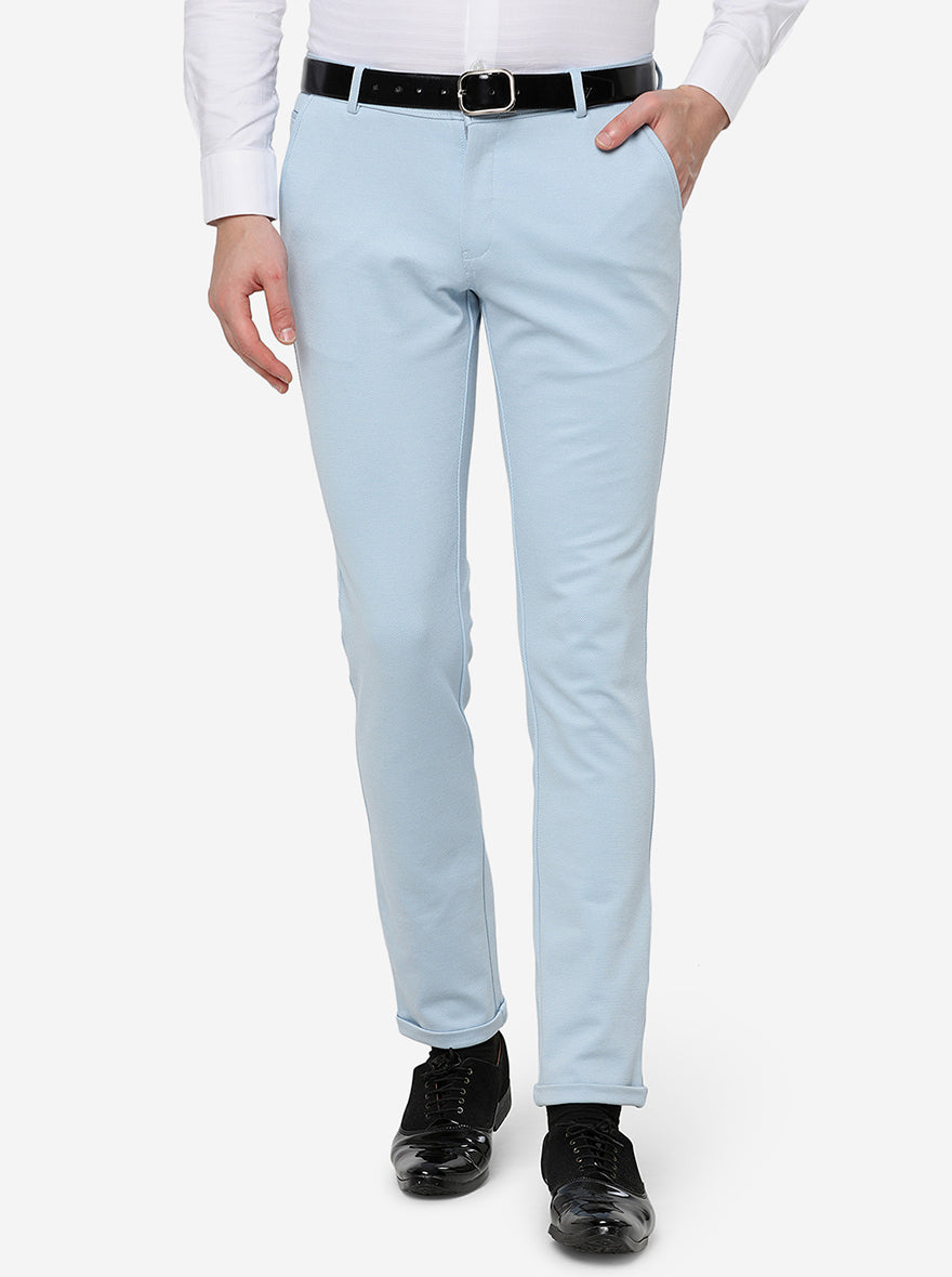 Sky Blue Slim Fit Pants - Flat Front Suitsforme.com