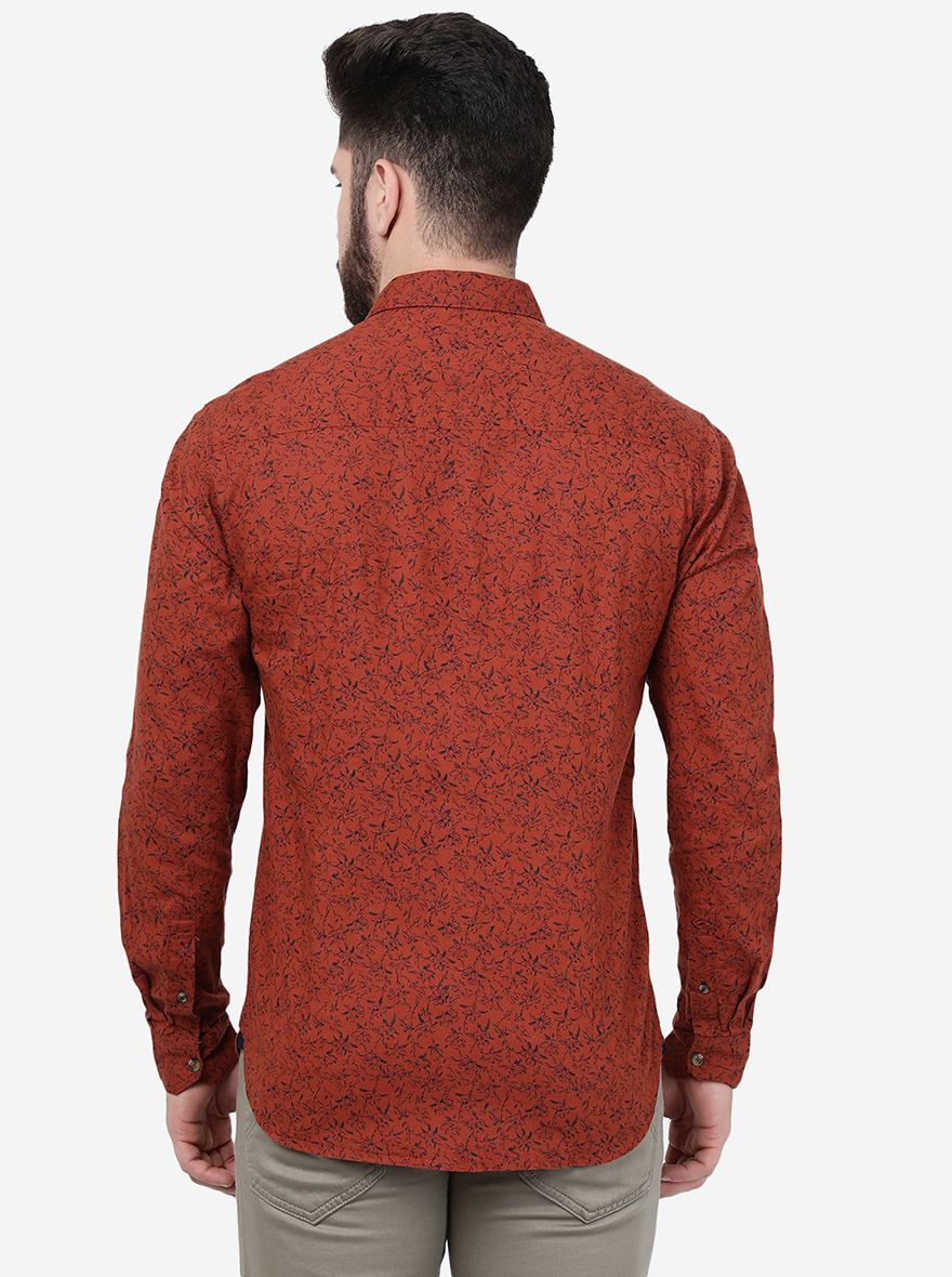 Rust Printed Slim Fit Casual Shirt | Greenfibre