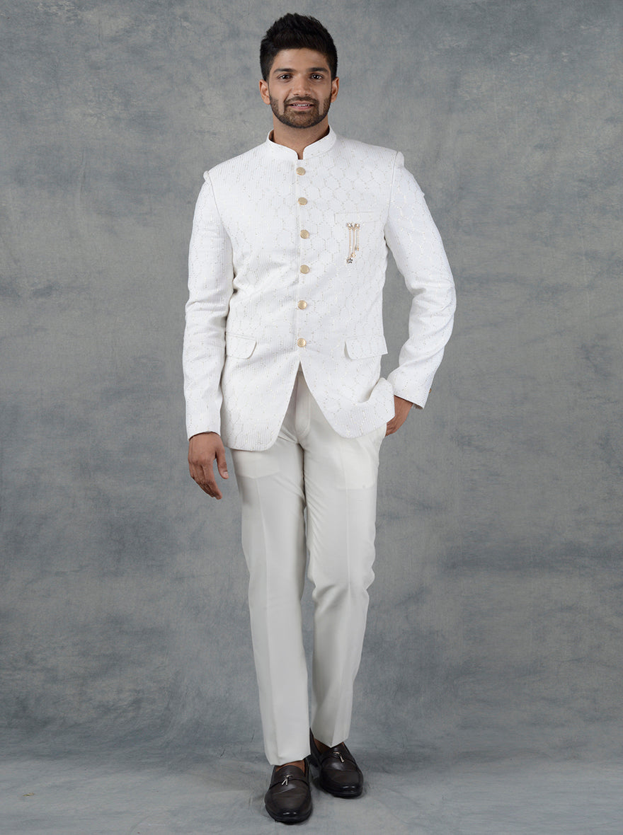 Floral Beige Bandhgala Suit – Zoop Men