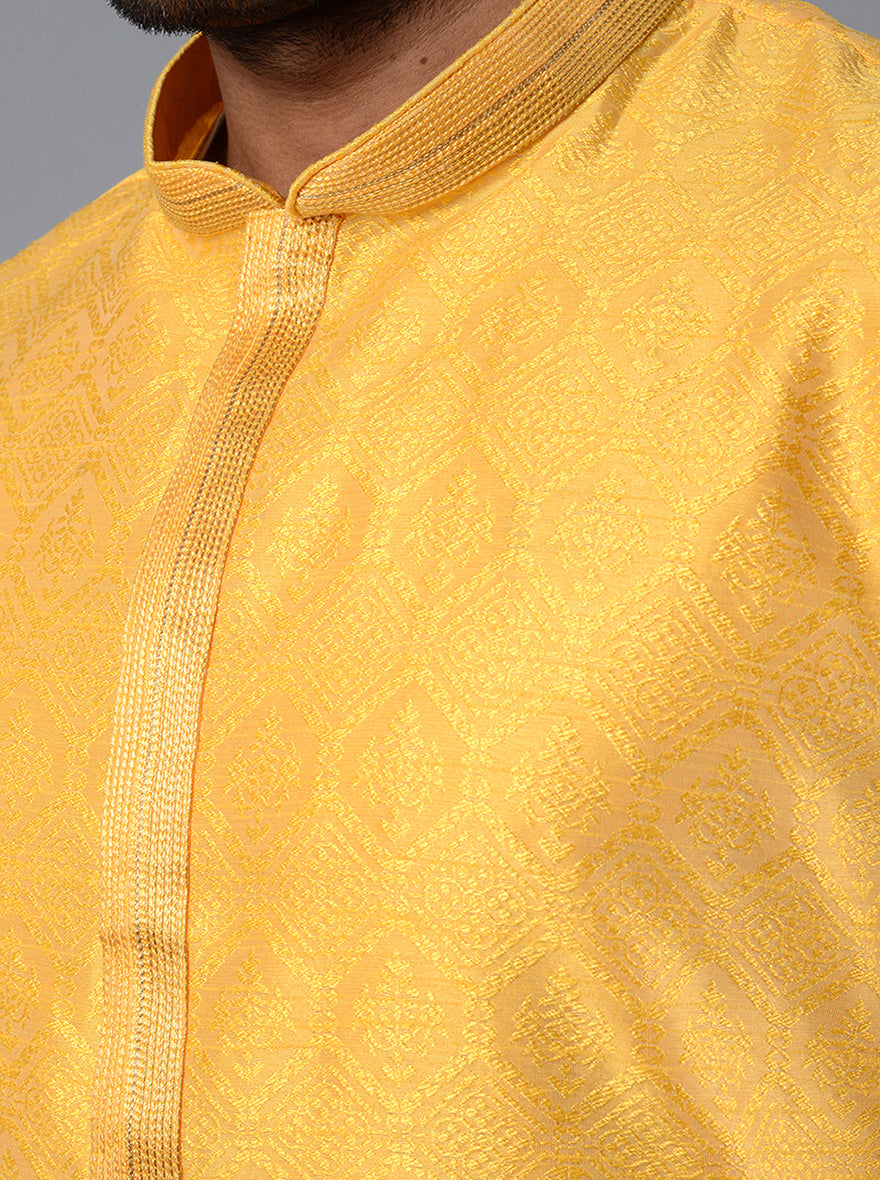 Yellow Self Design Regular Fit Kurta Set | Azania