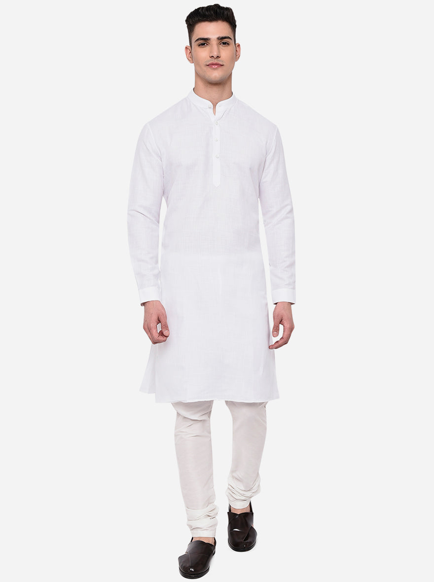 White Solid Regular Fit Modi Kurta | JadeBlue