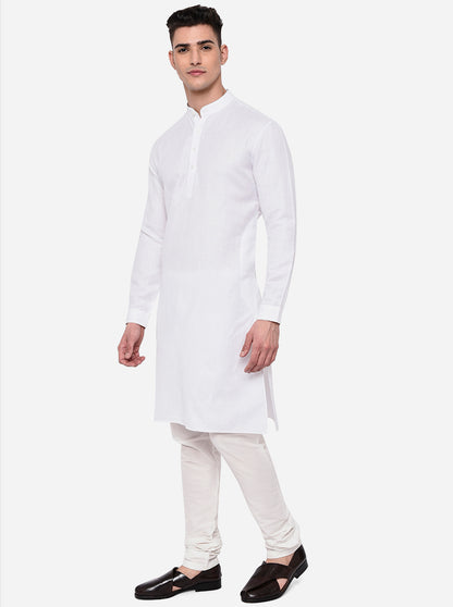 White Solid Regular Fit Modi Kurta | JadeBlue