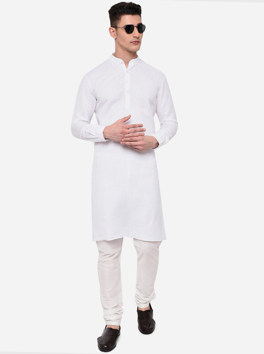 White Solid Regular Fit Modi Kurta | JadeBlue