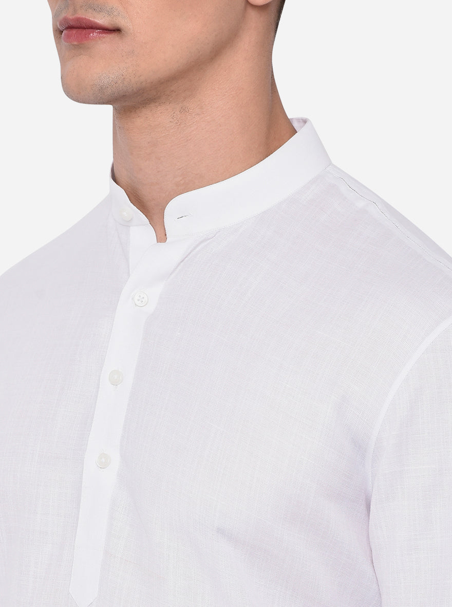 White Solid Regular Fit Modi Kurta | JadeBlue