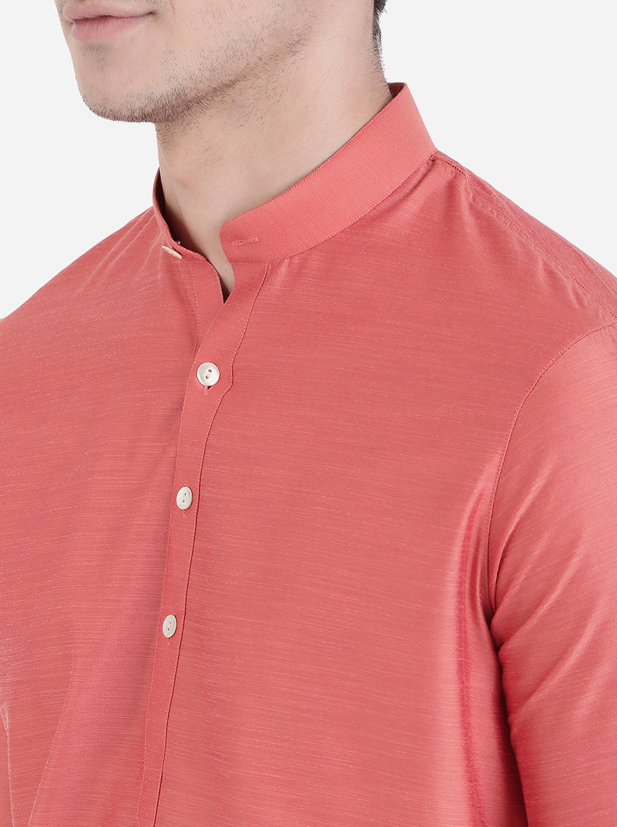 Coral Rose Solid Regular Fit Modi Kurta | JadeBlue