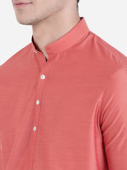 Coral Rose Solid Regular Fit Modi Kurta | JadeBlue