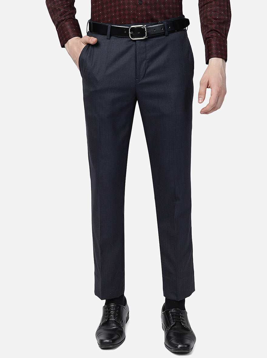 Blue Solid Slim Fit Formal Trouser | Metal