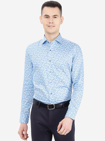 Blue Printed Slim Fit Party Wear Shirt | Wyre