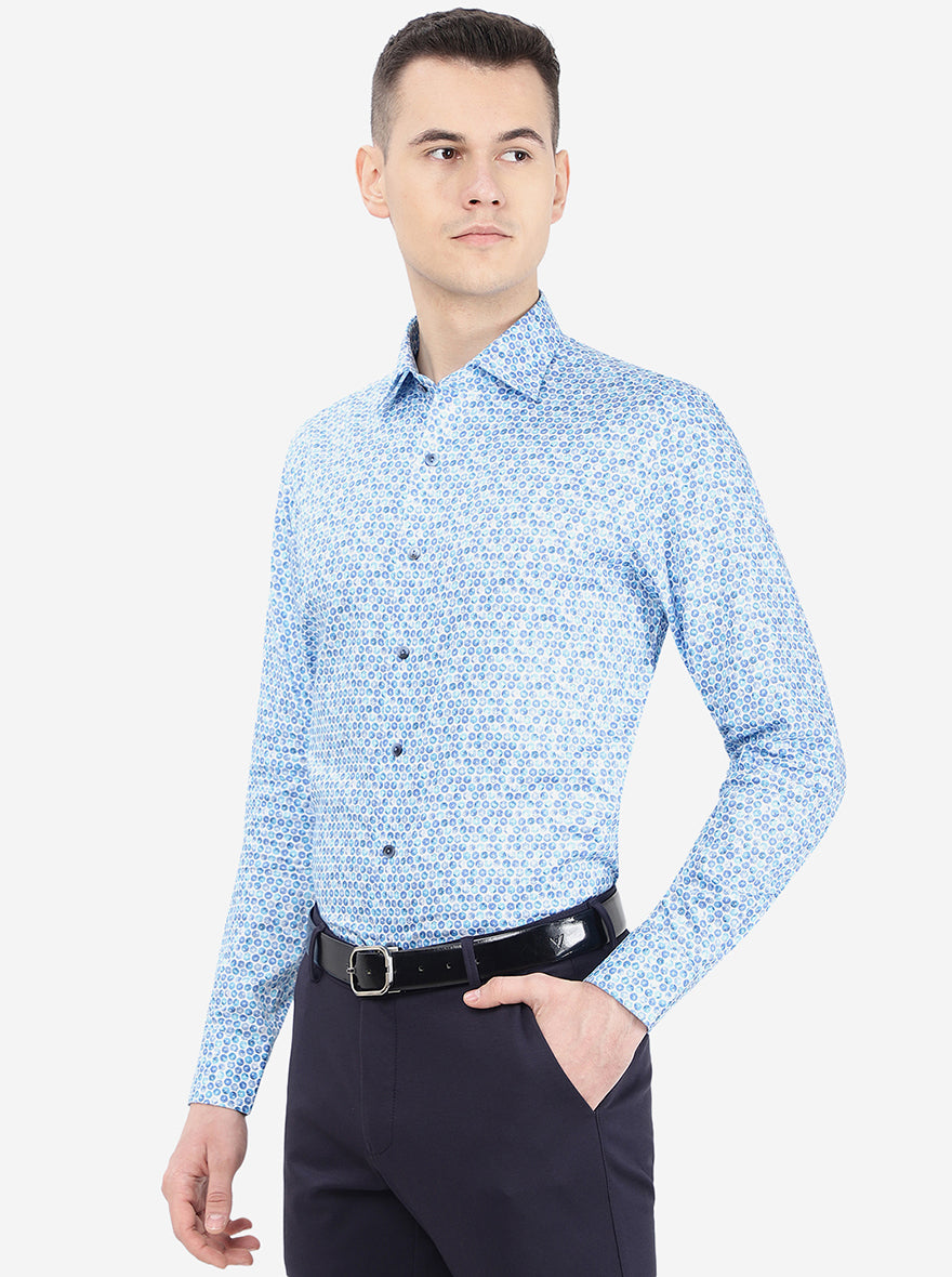 Blue Printed Slim Fit Party Wear Shirt | Wyre