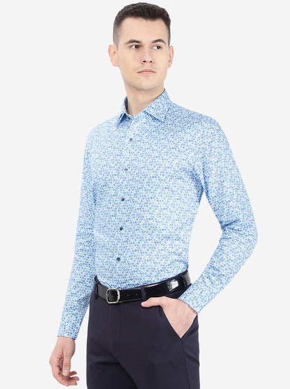 Blue Printed Slim Fit Party Wear Shirt | Wyre