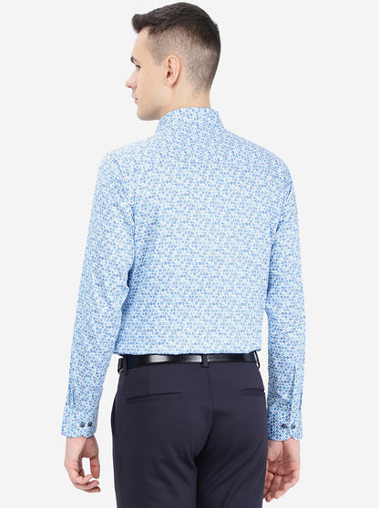 Blue Printed Slim Fit Party Wear Shirt | Wyre
